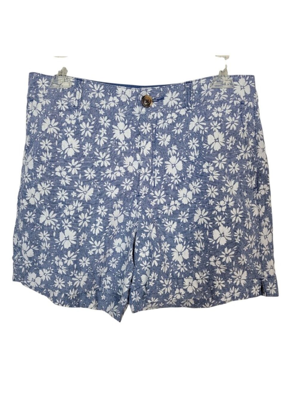 Old Navy Blue Floral Woven Linen Blend High Rise Everyday Short Sz 4 Spring